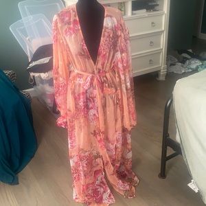 Pink floral duster